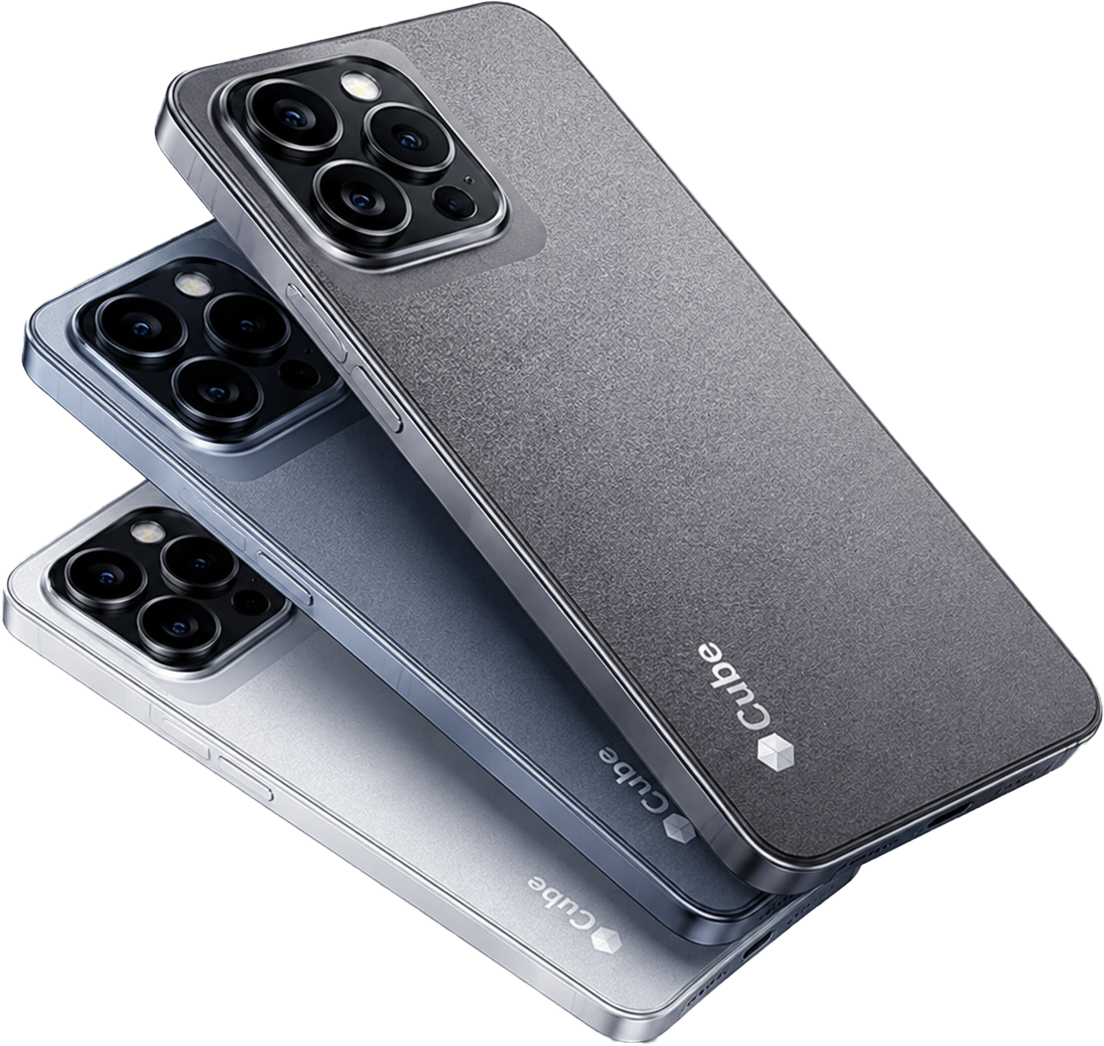 Phone in graphite, blue and silver